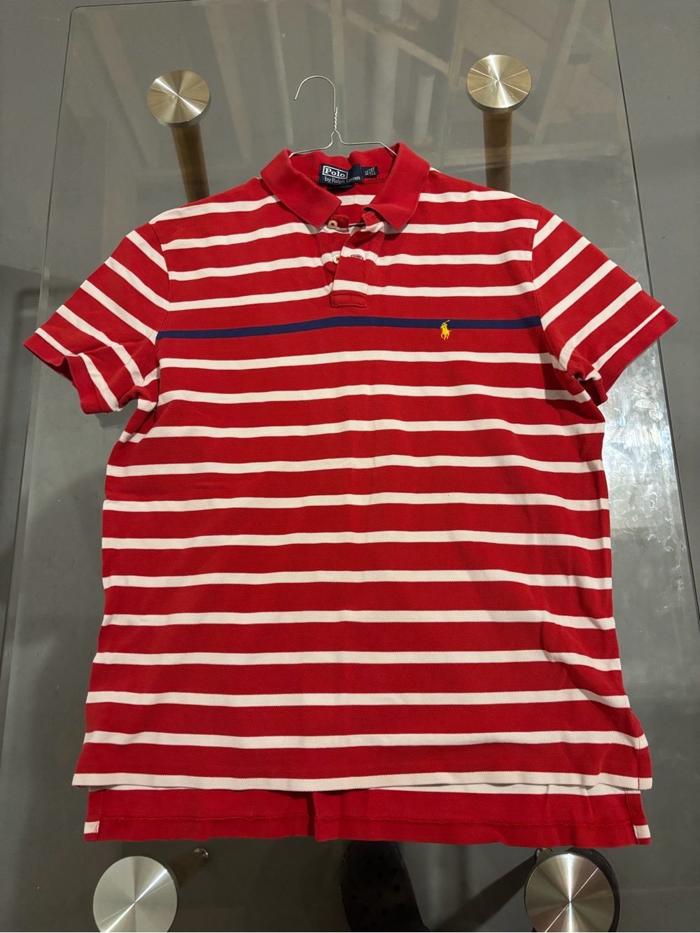 Ralph Lauren Red & White Striped Polo with Navy Accent